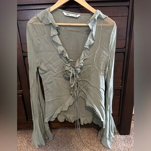NWOT sage green whimsical Zara top Size S